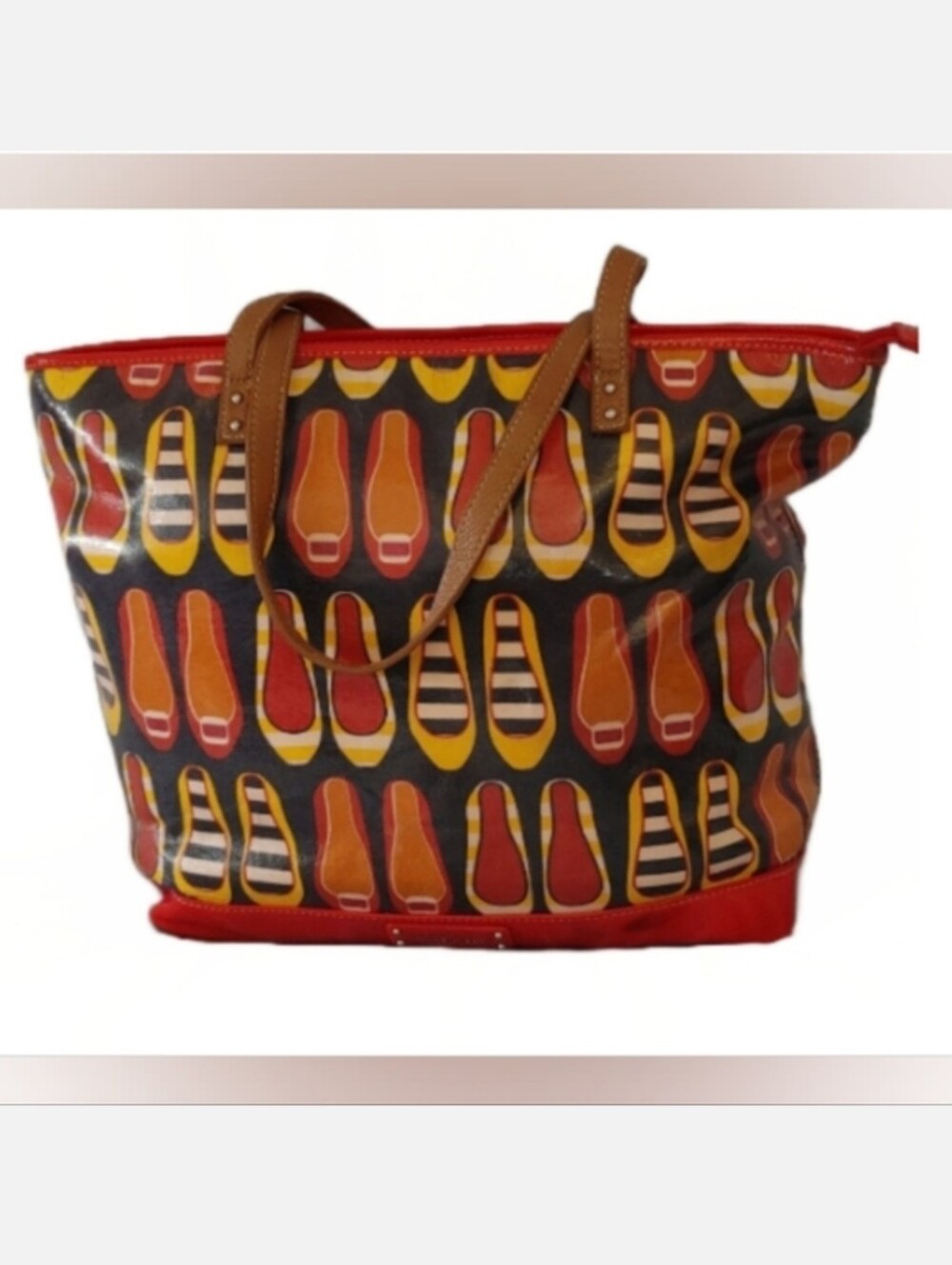 Nine West Patterned Tote Bag - Red, Yellow, Black Vinyl
